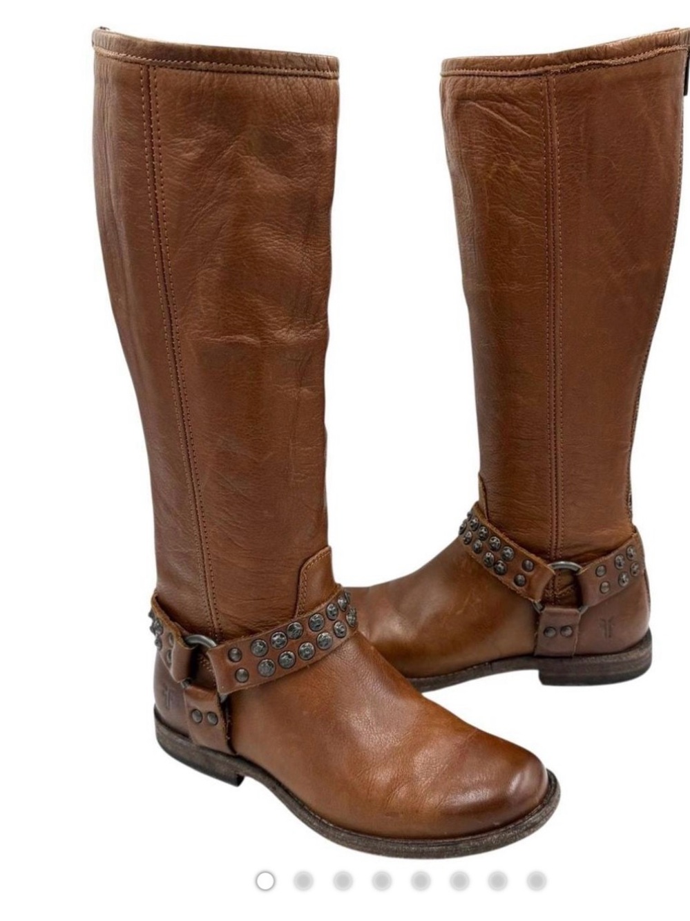 Frye Phillip studded harness cognac  Leather Knee-High Boots